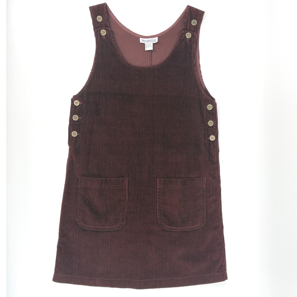 Westport Ltd Jumper Dress Burgundy Corduroy Button Detail Dark Academia Small